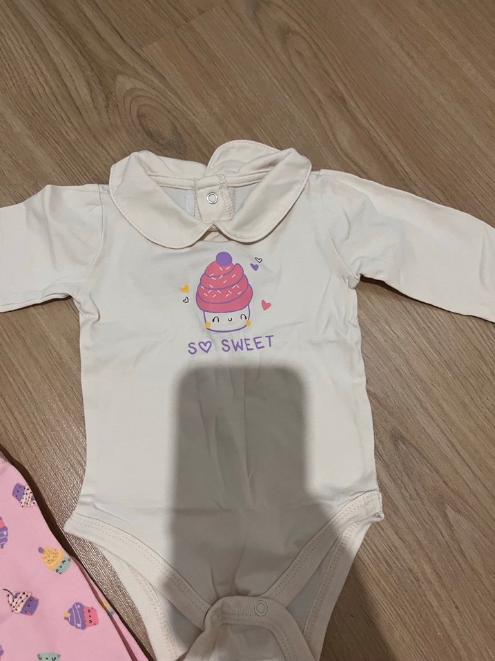 Pembe Baskılı Triko Bebek Kıyafet Seti - Görsel 2