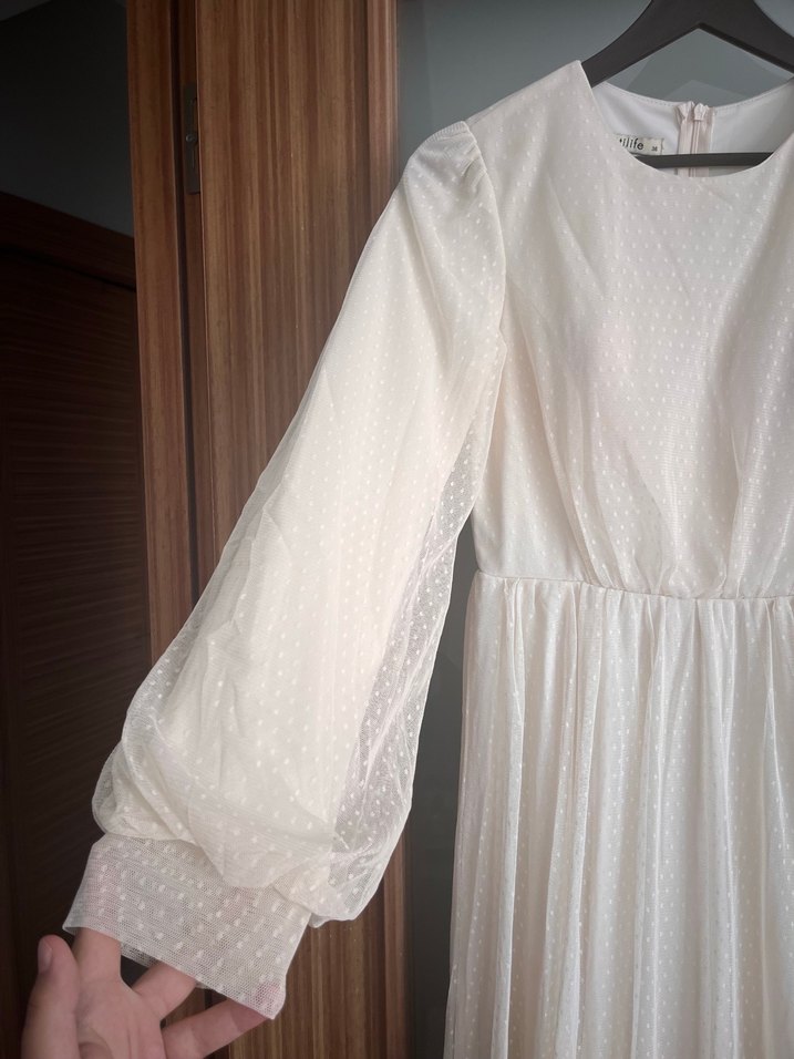 Bohem ekru Uzun Elbise - Görsel 3