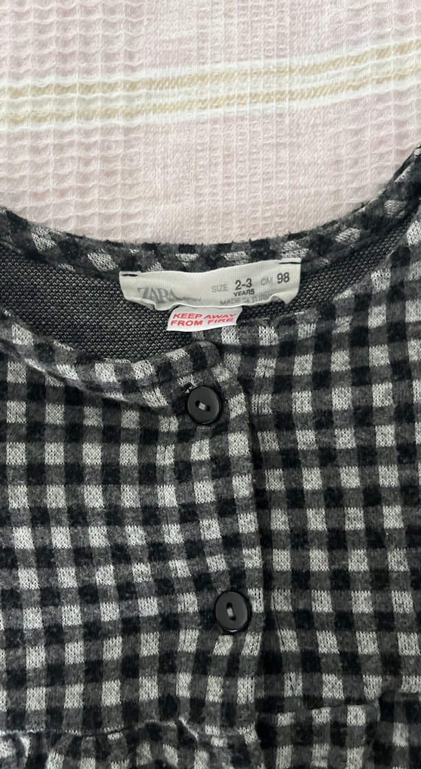 Kareli Pliseli Uzun Kollu Kız Elbisesi - Görsel 4