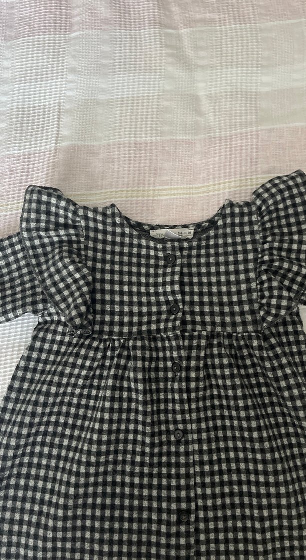 Kareli Pliseli Uzun Kollu Kız Elbisesi - Görsel 3