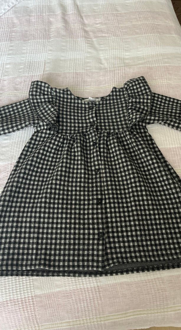 Kareli Pliseli Uzun Kollu Kız Elbisesi - Görsel 2