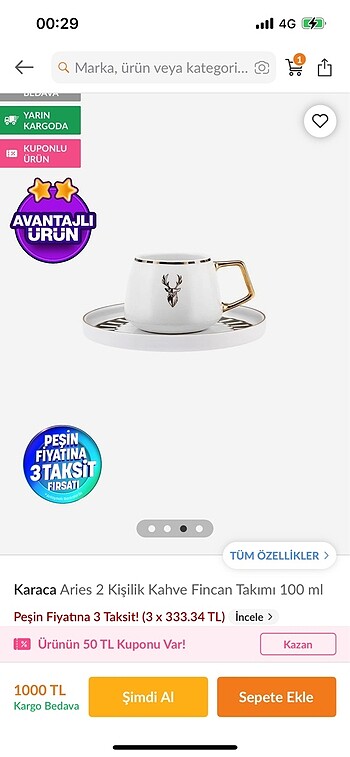 Karaca ARIES 2 kişilik KAHVE FİNCANI