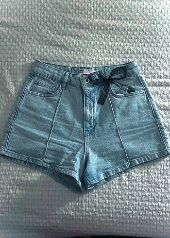 Buz Mavisi Mini Kot Şort Coquette Y2k - Görsel 2