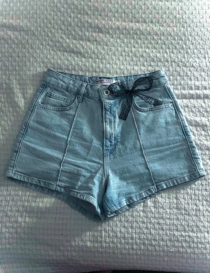 Buz Mavisi Mini Kot Şort Coquette Y2k - Görsel 2