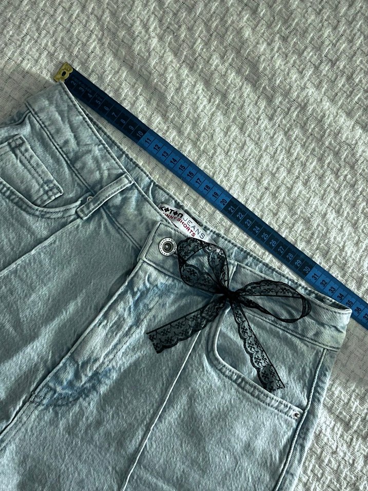 Buz Mavisi Mini Kot Şort Coquette Y2k - Görsel 3