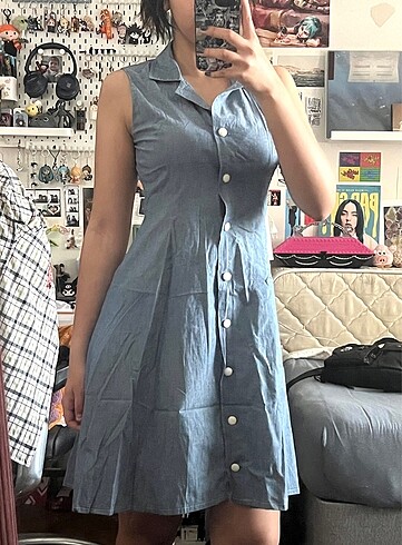 m Beden mavi Renk Grunge Y2K Kot elbise