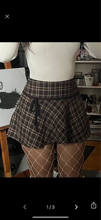 Pull&Bear Kareli Grunge Coquette Mini Etek