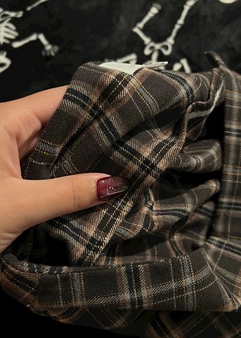 xs Beden kahverengi Renk Pull&Bear Kareli Grunge Coquette Mini Etek
