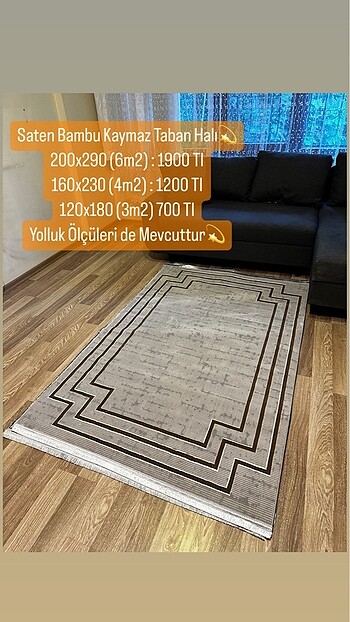 Saten Bambu Kaymaz Tabanlı Halı 120x180