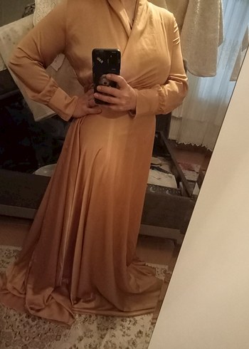 Abiye Bej Drapeli Uzun Kadın Elbise