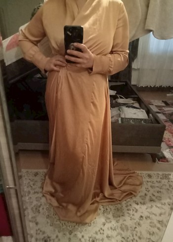 Bej Drapeli Uzun Kadın Elbise
