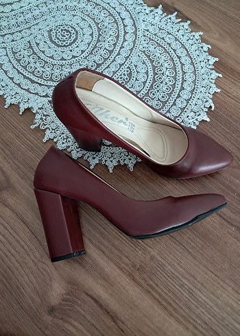 Diğer Bordo Deri Kadın Stiletto Topuklu Ayakkabı