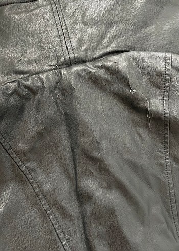 Siyah Deri Kadın Ceket, Kürklü Yaka - Görsel 4