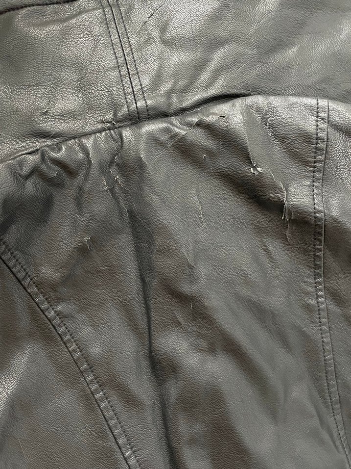 Siyah Deri Kadın Ceket, Kürklü Yaka - Görsel 4