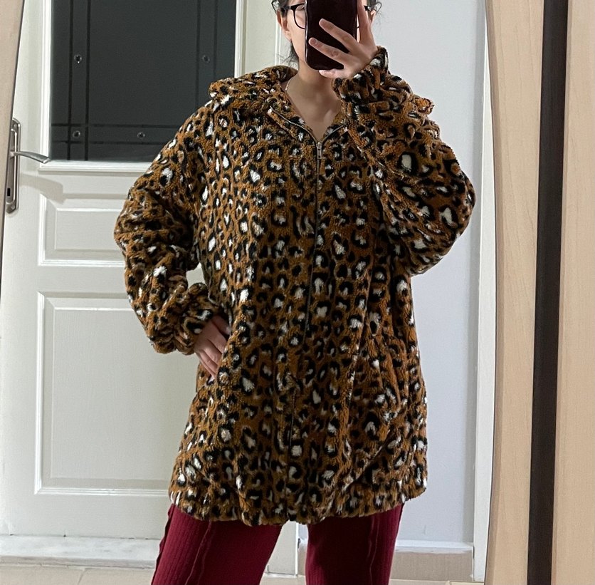 Kahverengi Leopar Desenli Kadın Ceket - Görsel 3