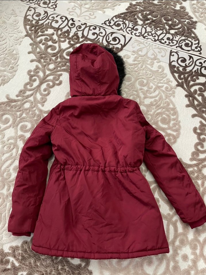 Bordo Kadın Kışlık Kürklü Mont - Görsel 3