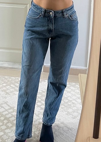 Gevşek Kesim Bağlamalı Mavi Kadın Denim Pantolon - Görsel 2