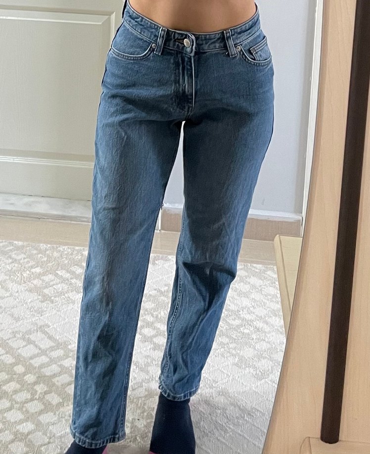 Gevşek Kesim Bağlamalı Mavi Kadın Denim Pantolon - Görsel 2