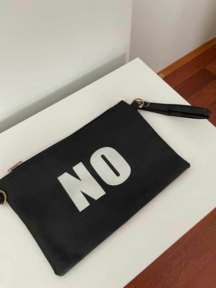 Siyah Deri Kadın Clutch Çanta - YES Baskılı - Görsel 2