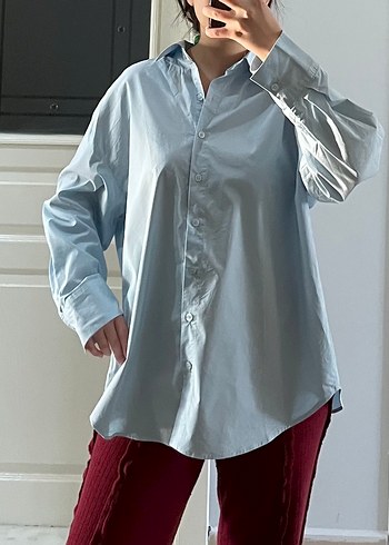 Mavi Düğmeli Kadın Gömlek - Görsel 2