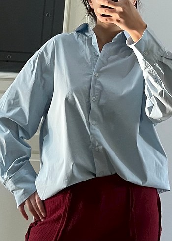 Mavi Düğmeli Kadın Gömlek - Görsel 3