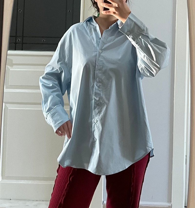 Mavi Düğmeli Kadın Gömlek - Görsel 2