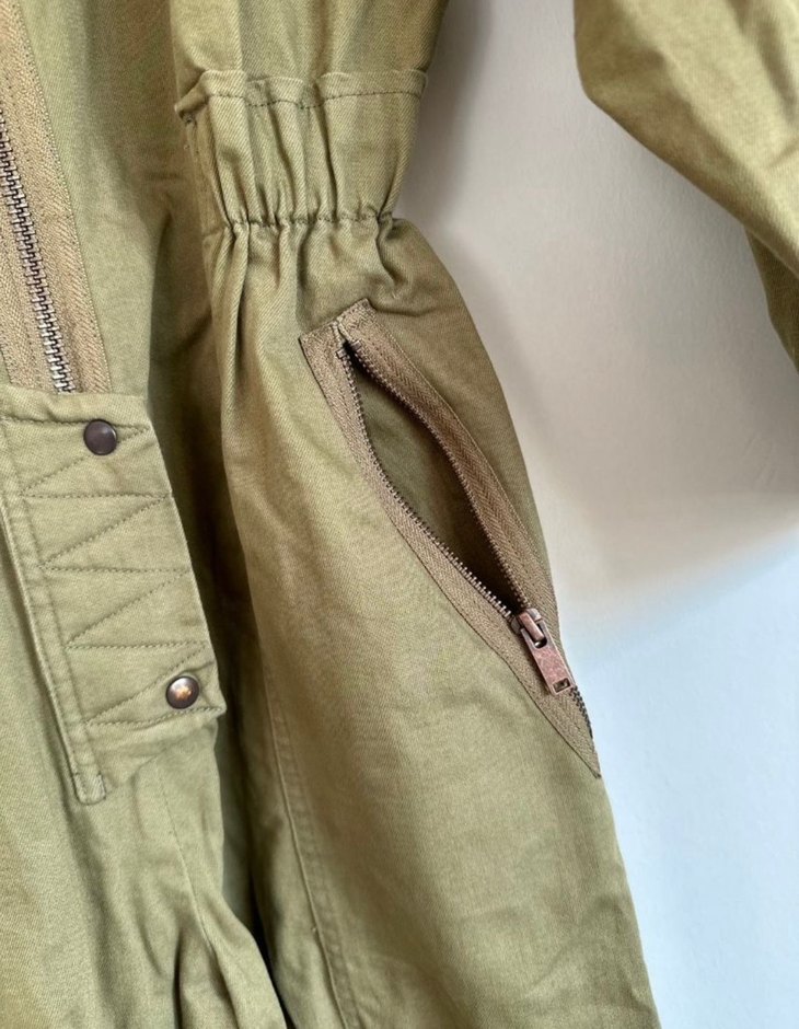 Kadın Haki Vintage Uzun Tulum Fermuarlı - Görsel 4
