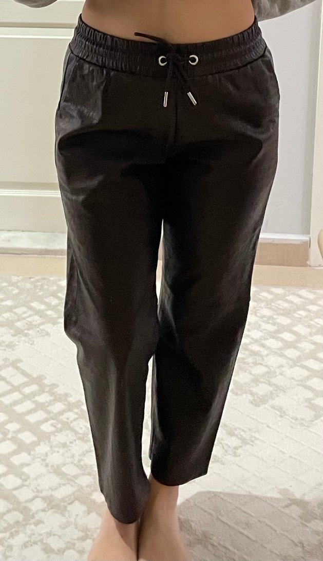 Kahverengi Yılan Desenli Deri Kadın Pantolon - Görsel 3