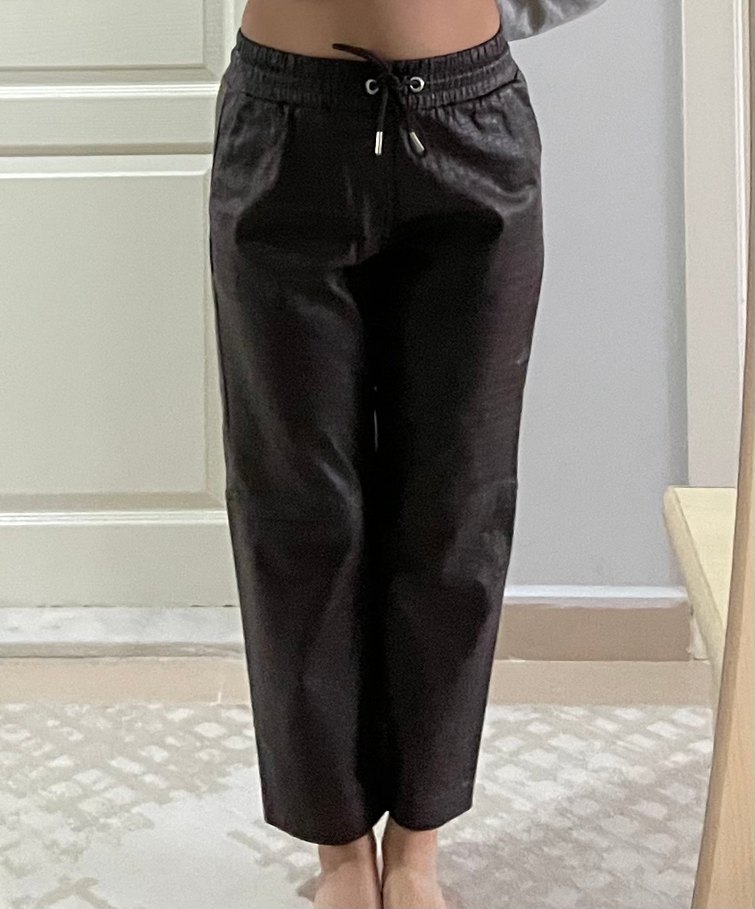 Kahverengi Yılan Desenli Deri Kadın Pantolon - Görsel 2