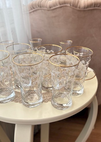 Altın Kenarlı Çiçek Desenli İnce Cam - Görsel 8