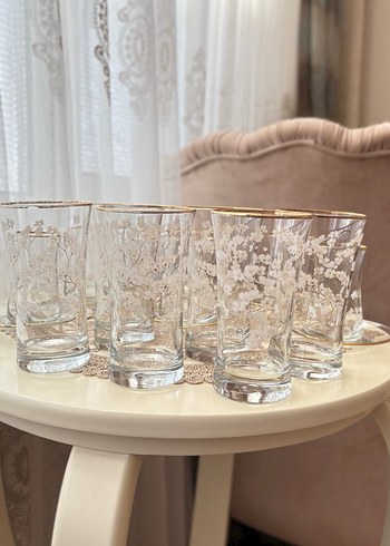 Altın Kenarlı Çiçek Desenli İnce Cam - Görsel 9