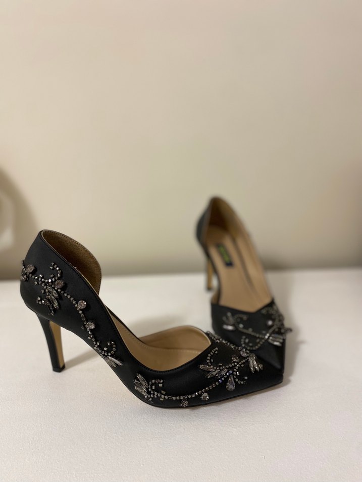 Siyah taşlı  Yüksek Topuklu Kadın Ayakkabı - Görsel 2