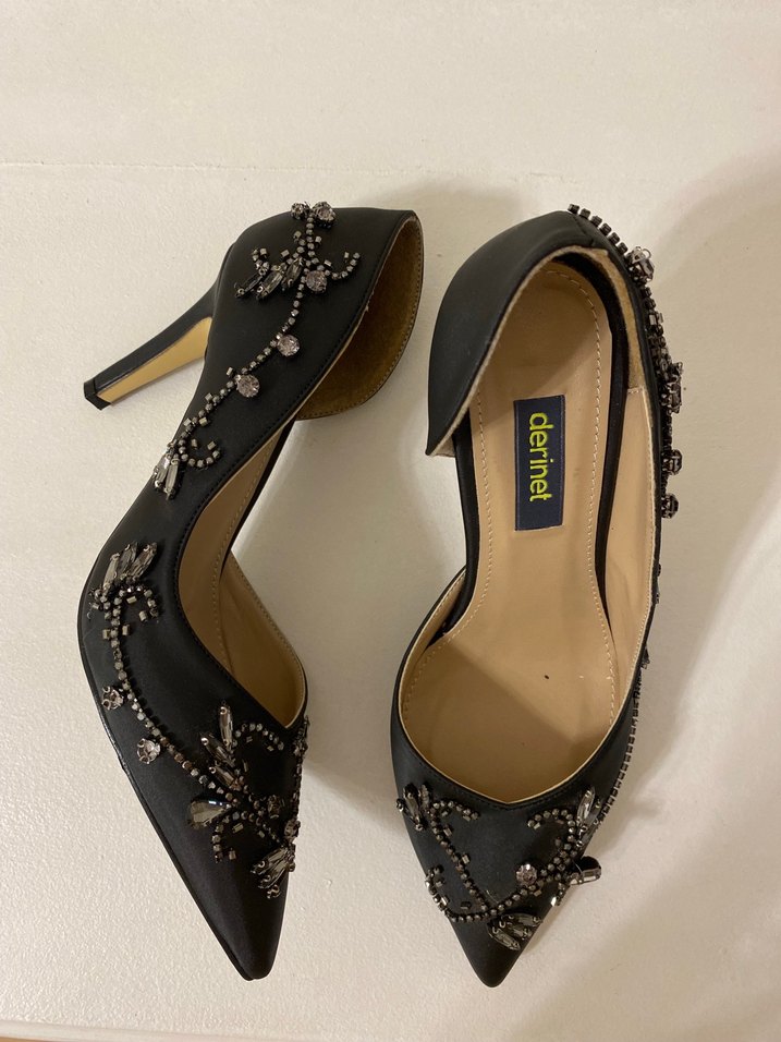 Siyah taşlı  Yüksek Topuklu Kadın Ayakkabı - Görsel 3