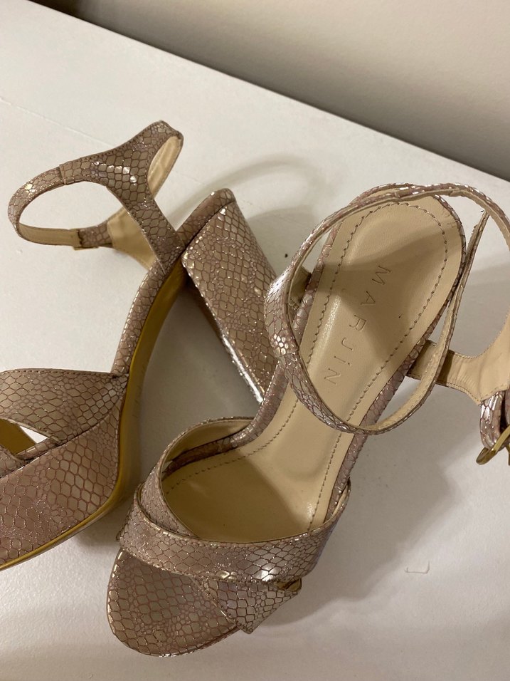 Pembe Parlak Yılan Desenli Platform Topuklu Kadın Ayakkabı - Görsel 4