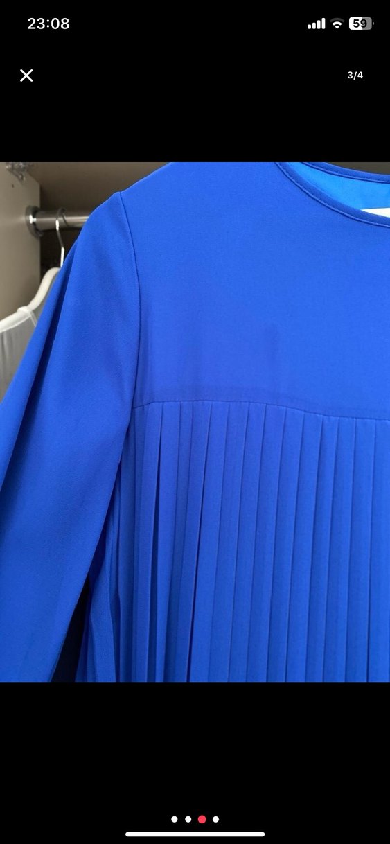 Mavi Pileli Uzun Kollu Uzun Elbise - Görsel 3