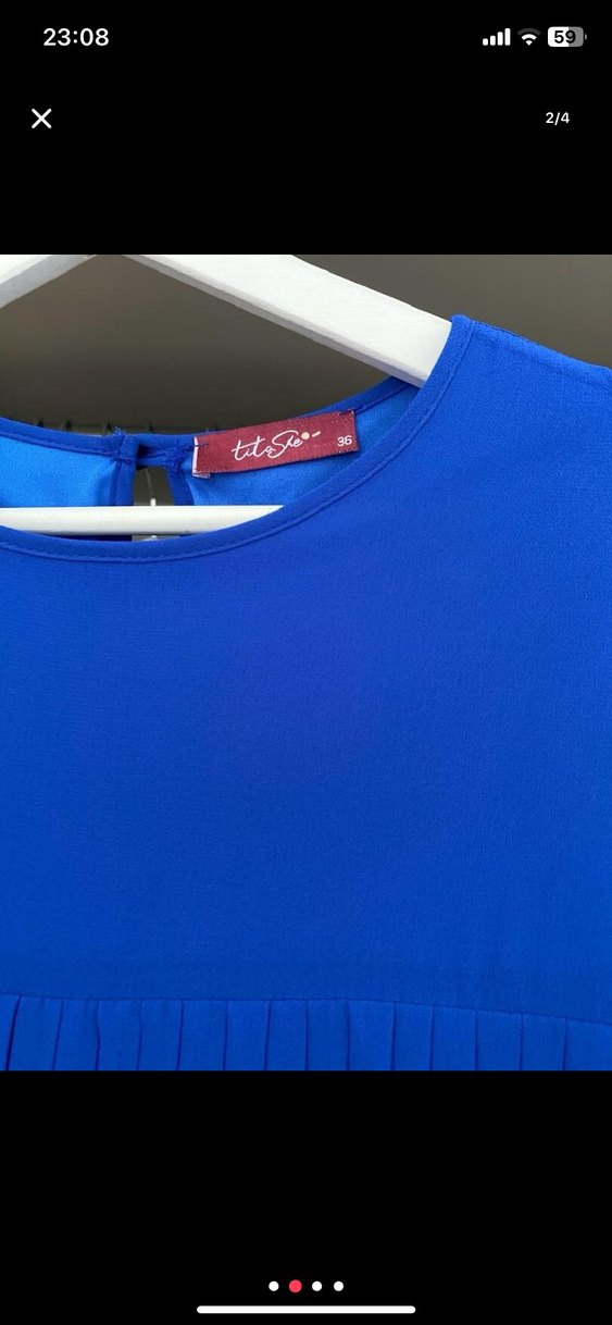 Mavi Pileli Uzun Kollu Uzun Elbise - Görsel 2