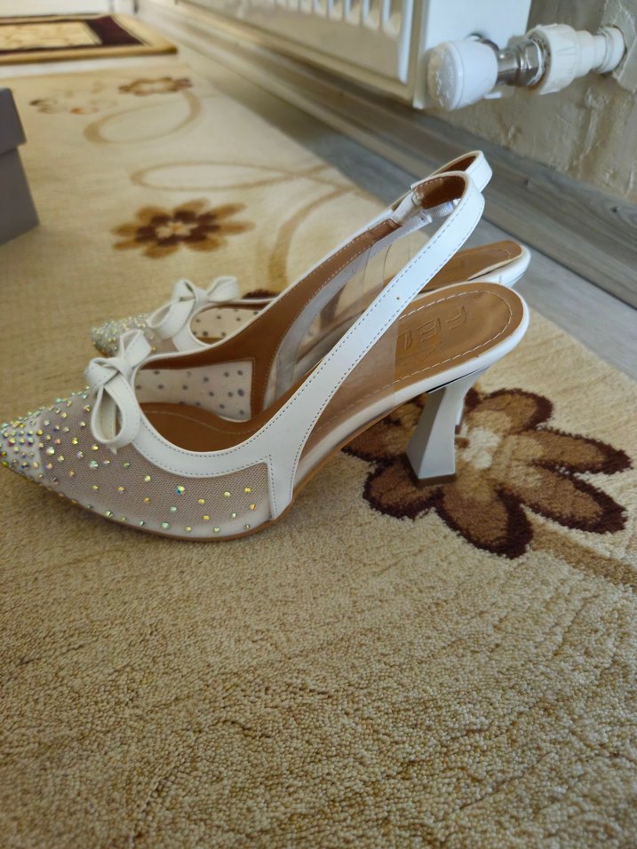 Beyaz Topuklu Abiye gelin Ayakkabısı - Görsel 2