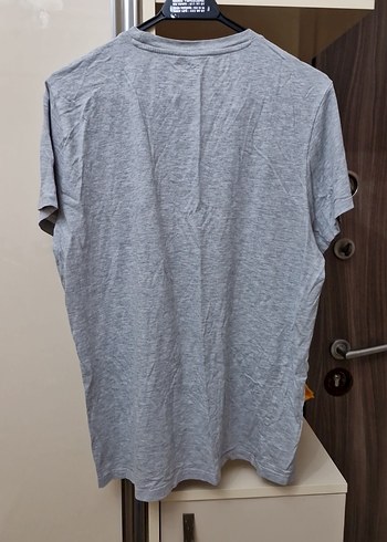 Gri Keten Erkek Tişört, Kısa Kollu, Rahat Kesim - Görsel 3