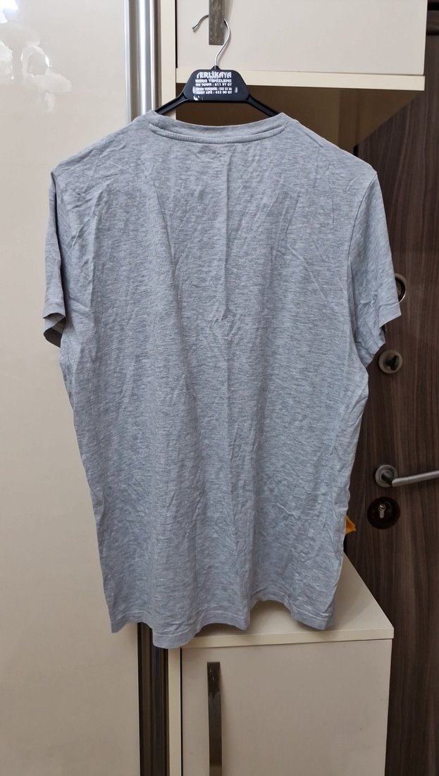 Gri Keten Erkek Tişört, Kısa Kollu, Rahat Kesim - Görsel 3