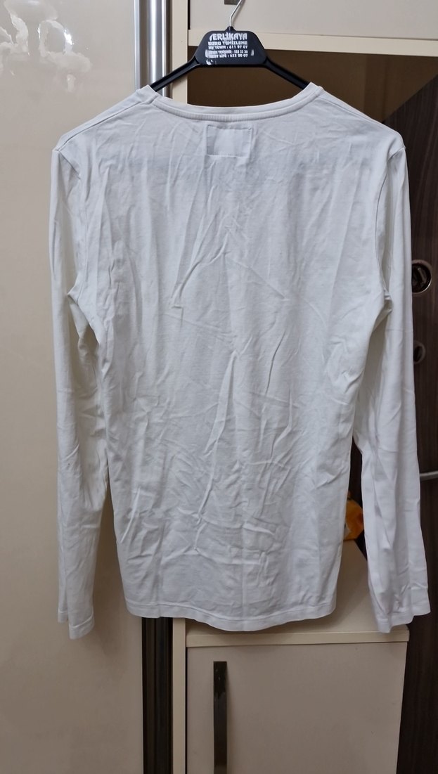 Beyaz Uzun Kollu Pamuklu Erkek Tişört - Görsel 3