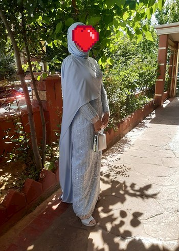 Drapeli Uzun acık mavi Tesettür Abiye Elbise 1 kere giyildi - Görsel 4