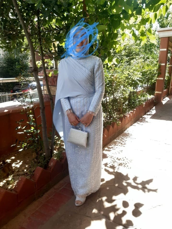 Drapeli Uzun acık mavi Tesettür Abiye Elbise 1 kere giyildi - Görsel 5