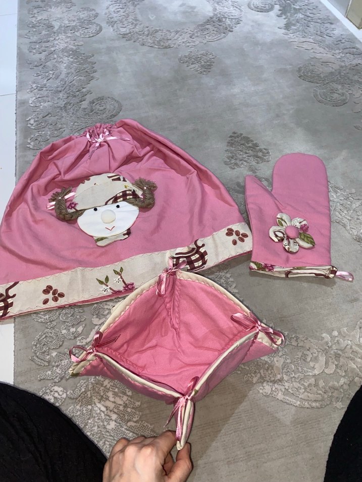 Nakışlı Pembe Mutfak tekstil Ürünleri - Görsel 2