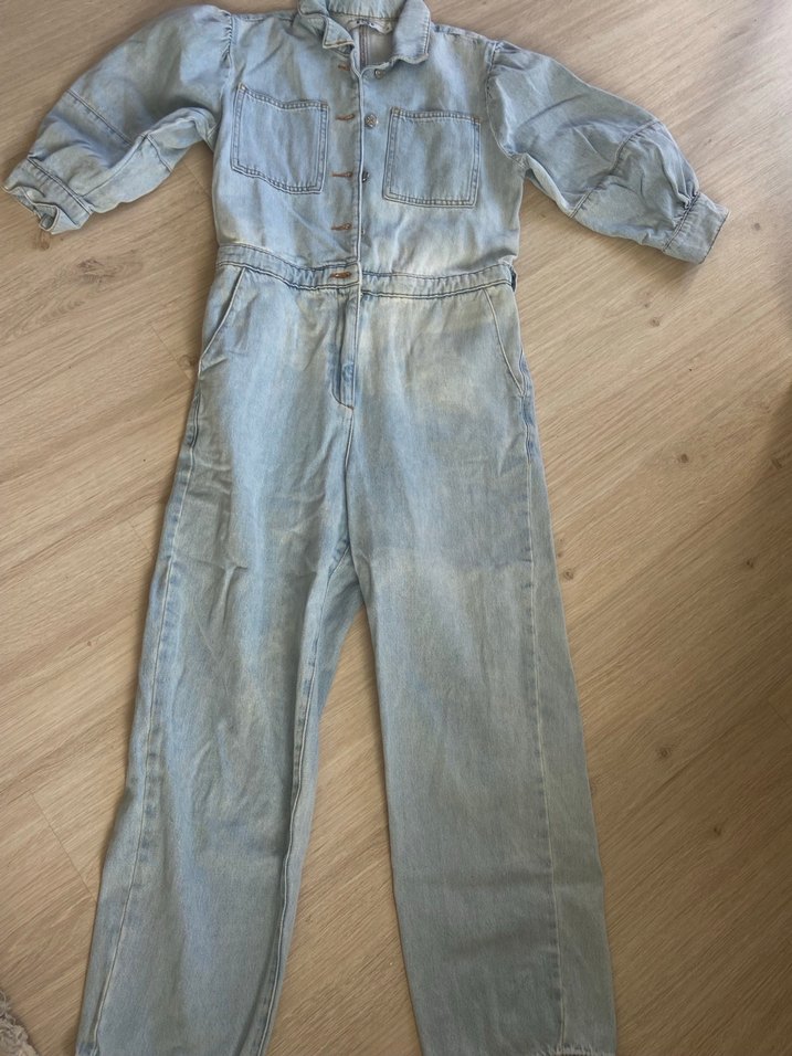 Düğmeli Mavi Kadın Kot tulum - Görsel 3