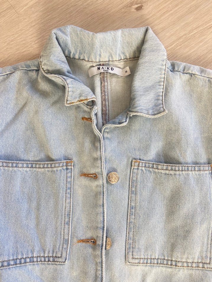 Düğmeli Mavi Kadın Kot tulum - Görsel 2