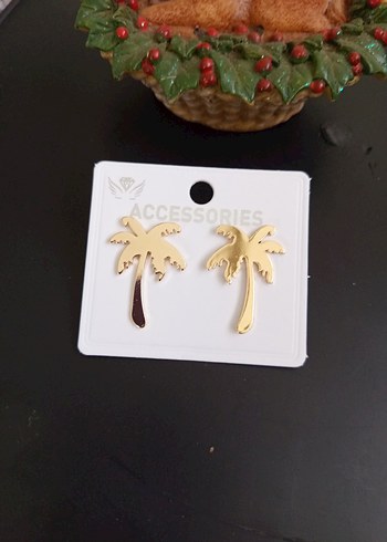 Altın Renk Palmiye Desenli Kadın Kol Düğmesi - Görsel 3