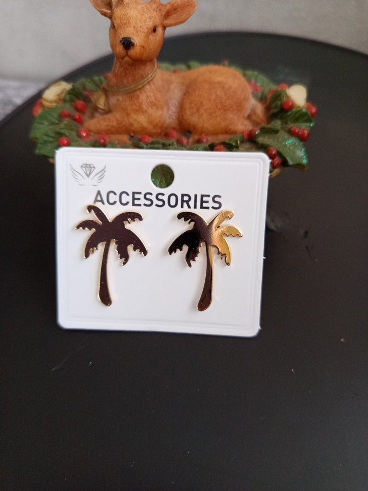 Altın Renk Palmiye Desenli Kadın Kol Düğmesi - Görsel 2