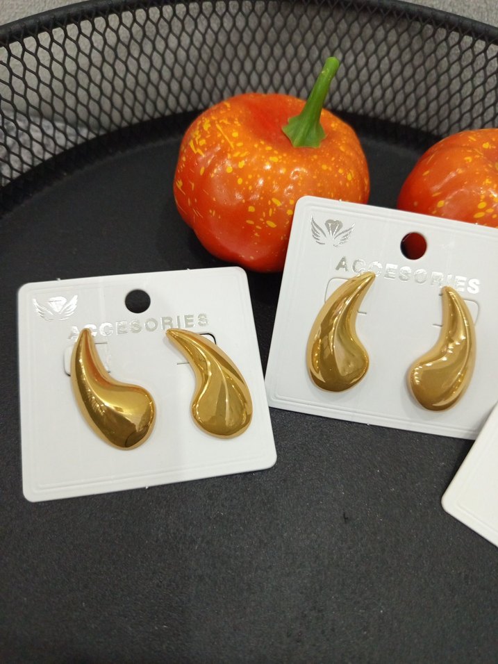 Parlak Mini Altın Renk Kadın Küpeler çelik - Görsel 2