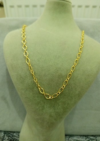 Uzun Parlak Zincir Detaylı Altın Kolye çelik - Görsel 3