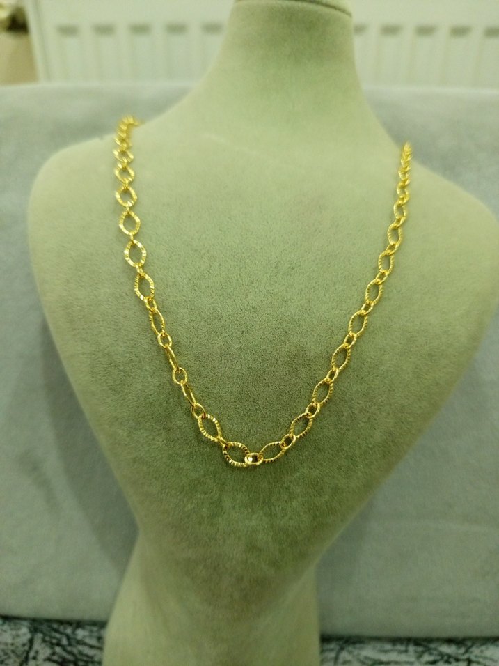 Uzun Parlak Zincir Detaylı Altın Kolye çelik - Görsel 3